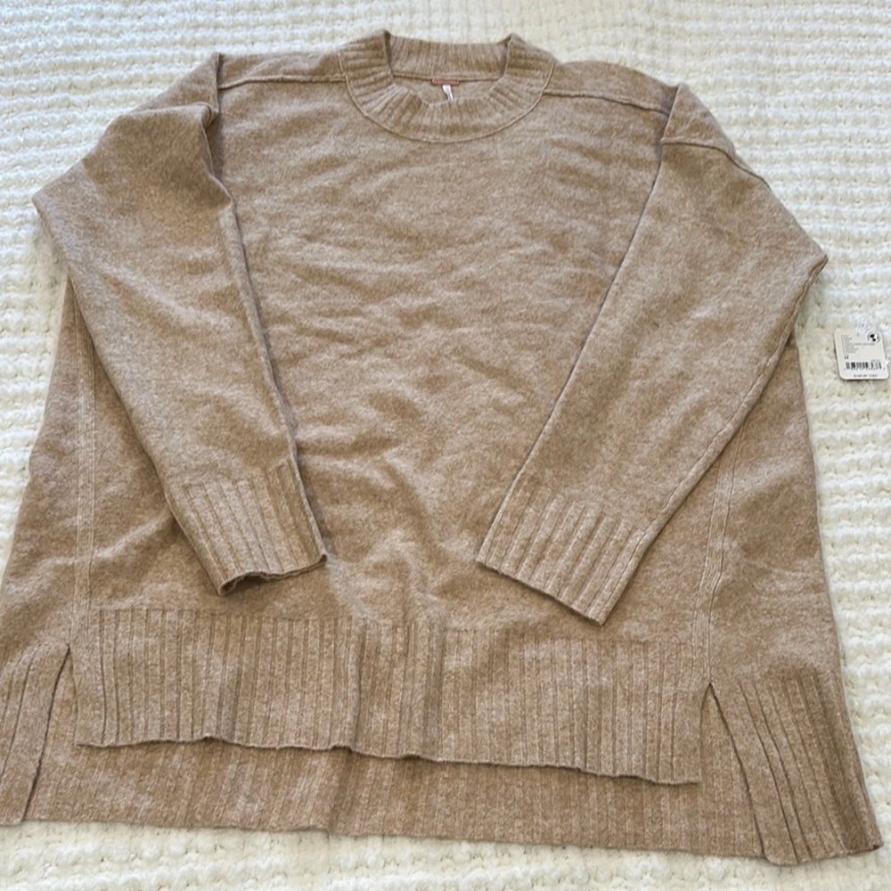 Free People Beige Crewneck Tunic Sweater NWT